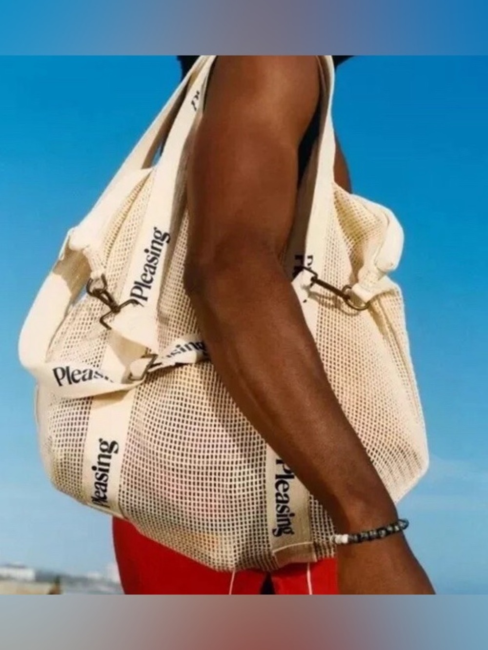 Harry Styles The Pleasing Beach Bag in Black Cream Mesh Tote Bag